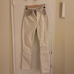 Abercrombie curve love white half leather pants